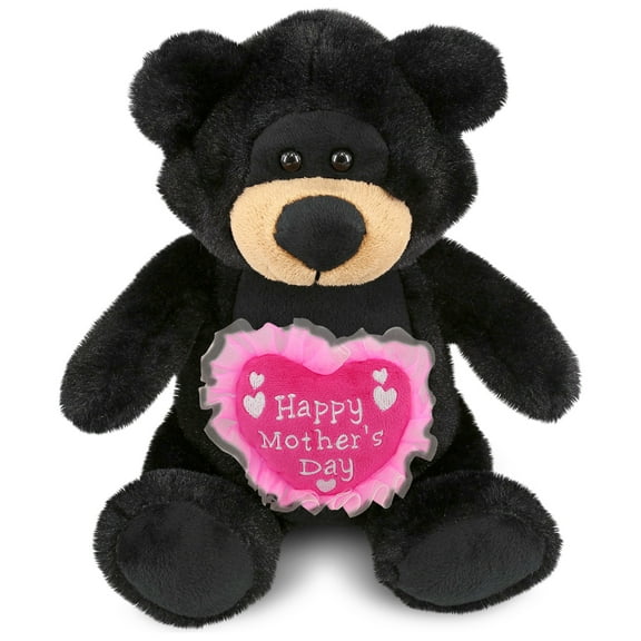 DolliBu Happy Mother's Day Super Soft Plush Black Bear - Cute Stuffed Animal Present With Pink Heart Message for Best Mommy, Grandma, Wife, Daughter - Cute Wild Life Plush Toy Gift - 9 Inch