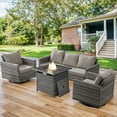 thumbnail image 2 of PARKWELL 4 Pieces Outdoor Sofa Furniture Sets with 30" Fire Pit Table and Swivel Glider for Patio Garden Poolside Deck,Gray Wicker and Gray Cushions, 2 of 8