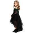 thumbnail image 4 of aohooy Little Girl Halloween Dress Corset Gothic Dress Renaissance Medieval Off Shoulder Lace Bell Sleeve High Low Midi Dresses Green,7 Years, 4 of 9