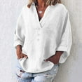 thumbnail image 2 of Tuphregyow Women's Cotton Linen Tops Clearance Travel Slouchy Work Blouse New Style Solid Trendy Classic 3/4 Sleeve Leisure Tops V Neck Button Shirts White XL, 2 of 7