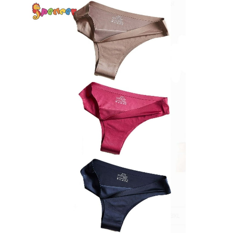 Spencer 3 Pack Women's Ice Silk G-string Briefs Panties Sexy Seamless  Knickers Thongs Invisible Underwear Lingerie Size XL