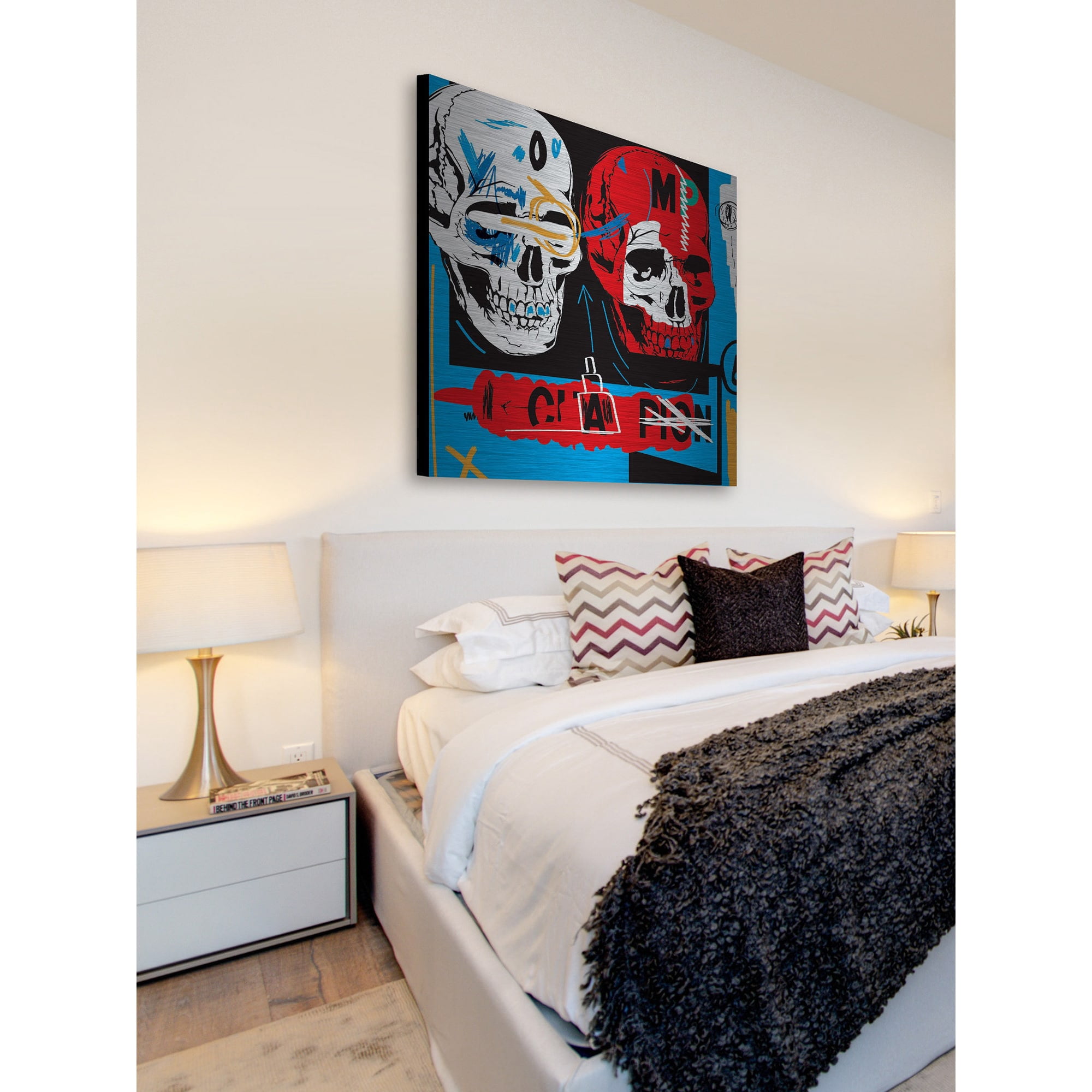 Marmont Hill "Two Skulls Ii" By Josh Ruggs Painting Art Print On Brushed Aluminum, 32.0" x 1.5"