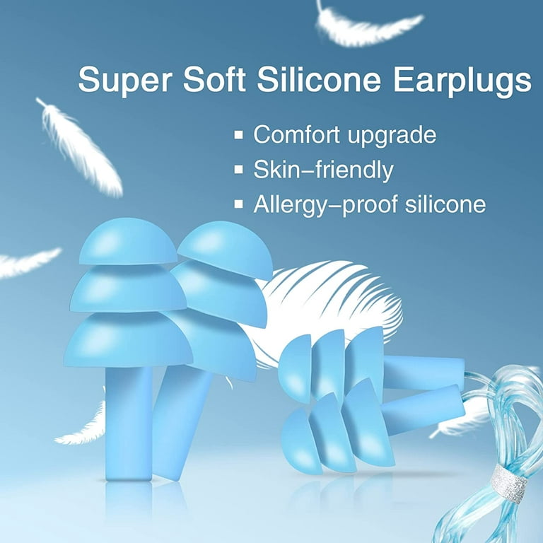 Soft Ear Plugs for Sleeping Noise Cancelling. Ear Plugs for Swimming,  Concerts, Travel, Work, Snoring & Concentration. Reusable Silicone Earplugs  with