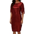 thumbnail image 2 of Gamivast Cocktail Dresses for Women Short Split Sleeve Round Neck Metallic Foil Evening Dress Knee Length Shift Wedding Guest Dress Elegant Party Banquet, 2 of 7