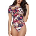 thumbnail image 2 of Fotbe Skull record artist Women's Crew Neck Short Sleeves Bodysuit Tops Round Neck Slim Sleeveless Soft Comfortable Basic-Large, 2 of 7