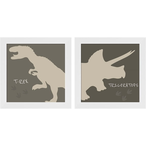 Great Art Now T-Rex & Triceratops by ND Art & Design, 2 Piece Framed Art Set Each 14"W x 14"H