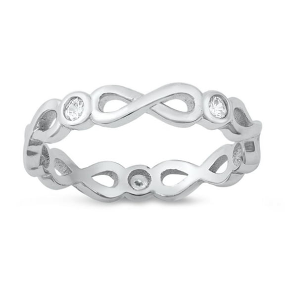 White Cubic Zirconia Infinity Twist Ring .925 Sterling Silver Band Jewelry Female Male Unisex Size 7