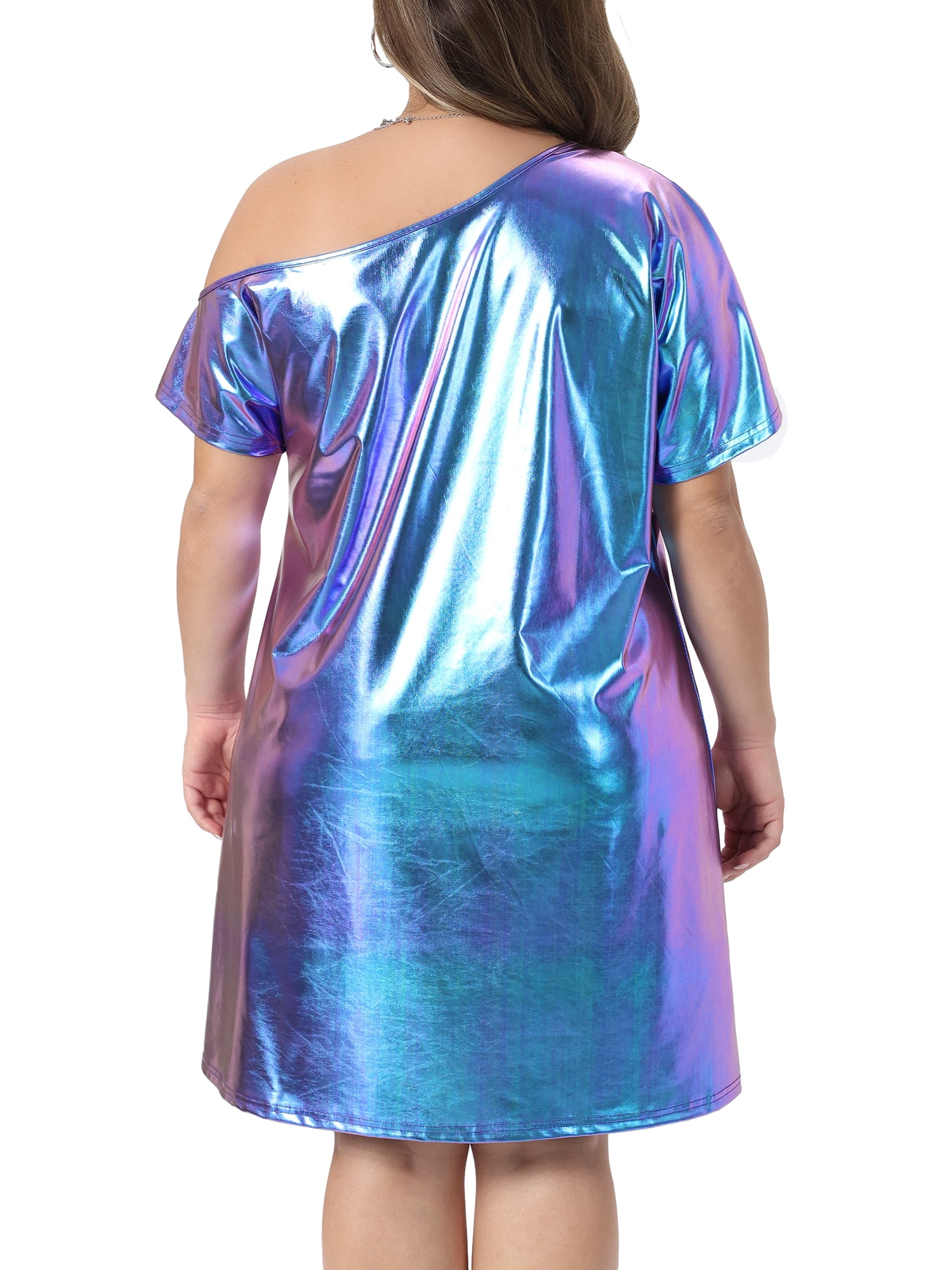 DARING DIVA Women's Plus Metallic Off the Shoulder Party Clubwear 4X Purple