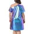thumbnail image 4 of DARING DIVA Women's Plus Metallic Off the Shoulder Party Clubwear Dress 2X Purple, 4 of 6