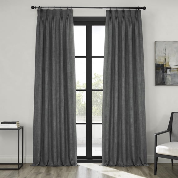 French Pleated Textured Faux Linen Room Darkening Curtains for Bedroom & Living Room Curtains - Single Panel Window Curtains