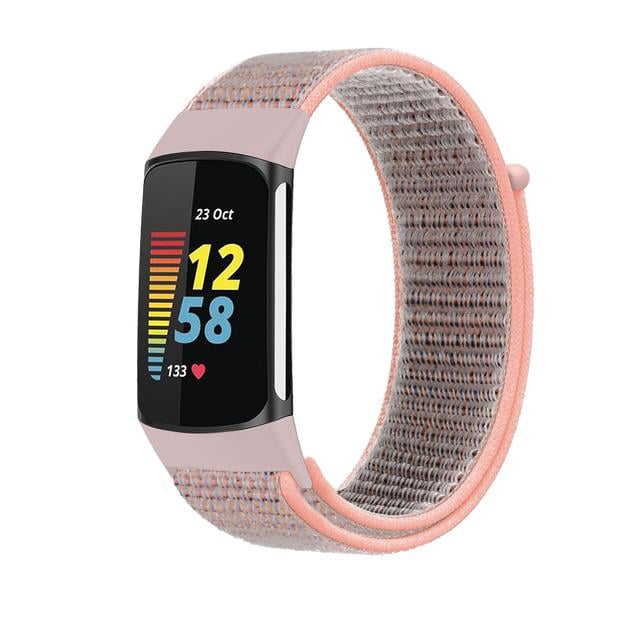 Nylon Strap for Fitbit Charge 5 Smart Watch Sports Nylon Weave Loop Bracelet Wristband Correa Pulsera for fitbit Charge 5 Band Pinkish For Fitbit Charge 5