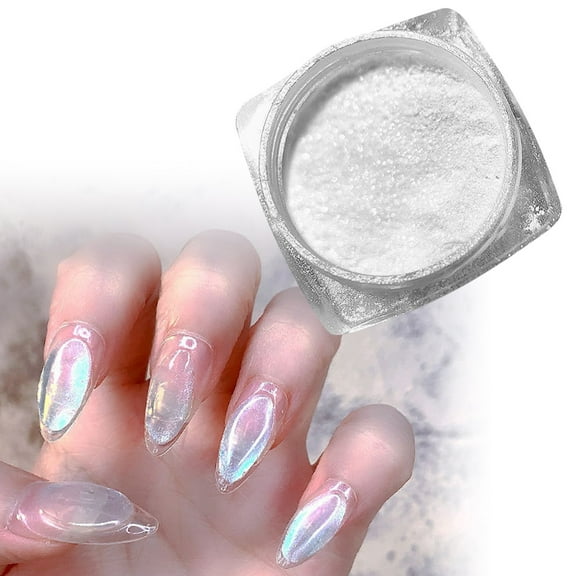 Tkrady Pearl Ice Nail Powder, Ice Translucent Aurora Holographic Chrome Nail Art Powder, High Glossy Iridescent High Pigment Manicure Art Glitter