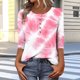 thumbnail image 4 of 3/4 Manga Casual Tops para las Mujeres Impreso Botón Camiseta Cómoda Y Suelta, Blusa de Cuello Redondo para Diario, 4 of 9