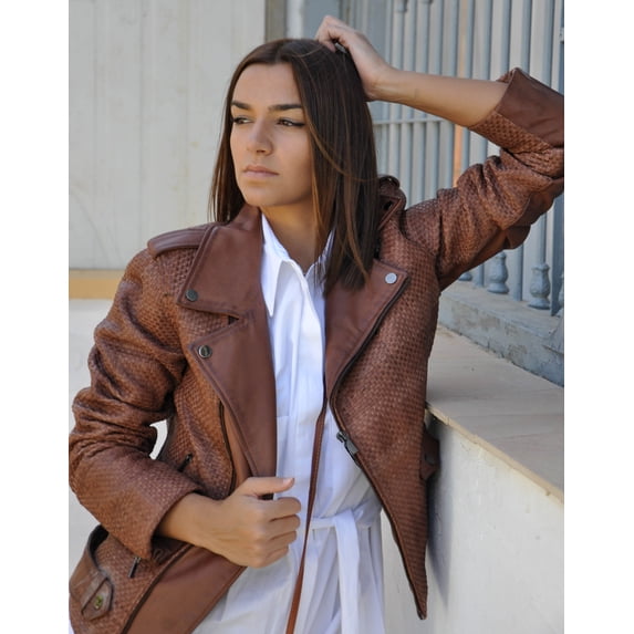 Braided biker leather jacket