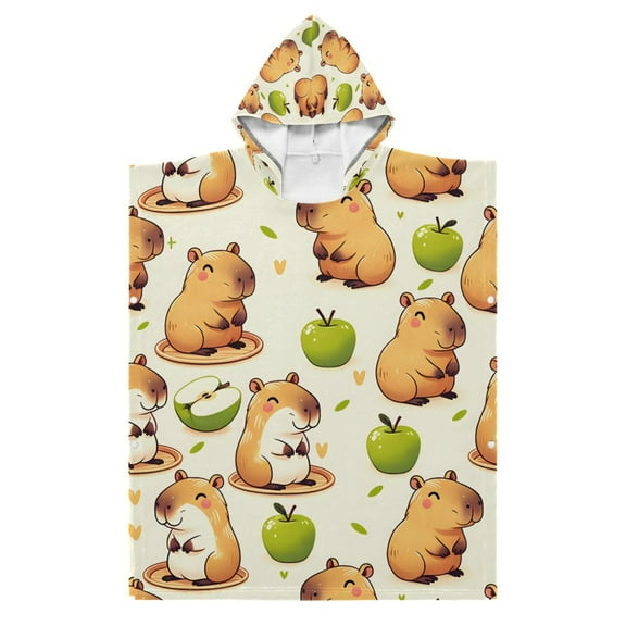 Kid Hooded Beach Towel Bath Poncho Towels Soft Absorbent Quick Dry for Boy Girl Capybara with Apple S