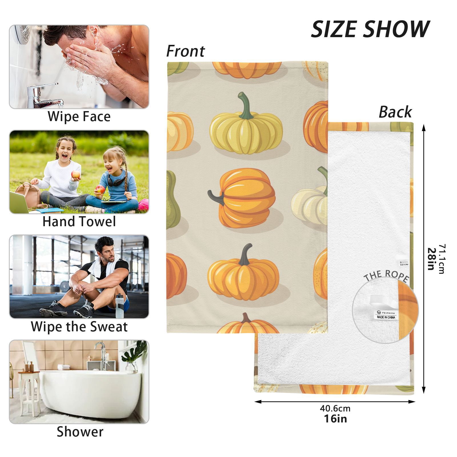 Cute Pumpkins Hand Towels Cotton Bath Towels Large Face Towels Absorbent for Bathroom 2 Packs