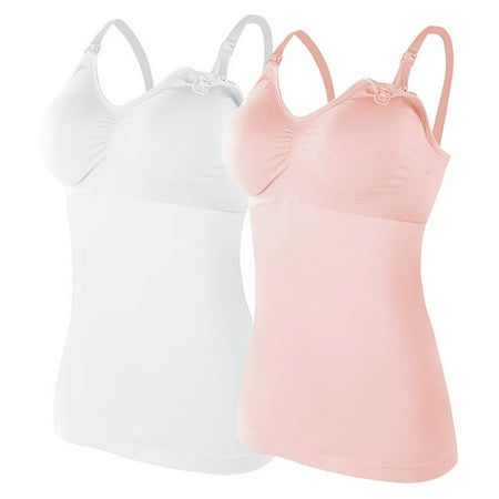 

Womens Nursed Tank Tops Built In Bra Top For Breastfeeding Maternity Camisole Brasieres 2PC With 4PC Pads