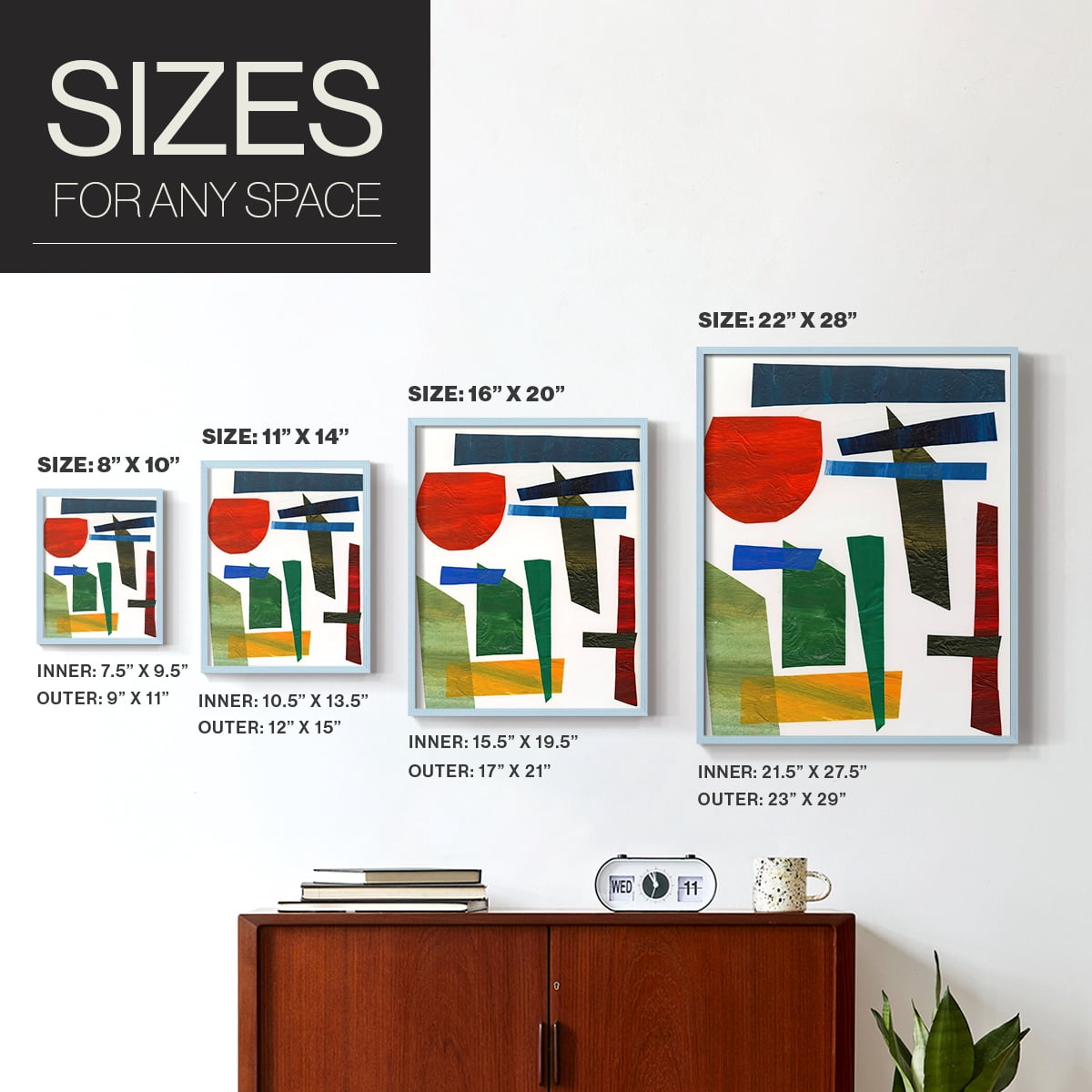 Colorful Shapes II Framed Print in Blue Solid Wood Framed Print No Nail Hanging