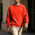 thumbnail image 3 of TKKCS Mens Fleece Crewneck Sweatshirt- Long Sleeve Lightweight Loose Fit Casual Daily Pullover Tops Red Size L, 3 of 5