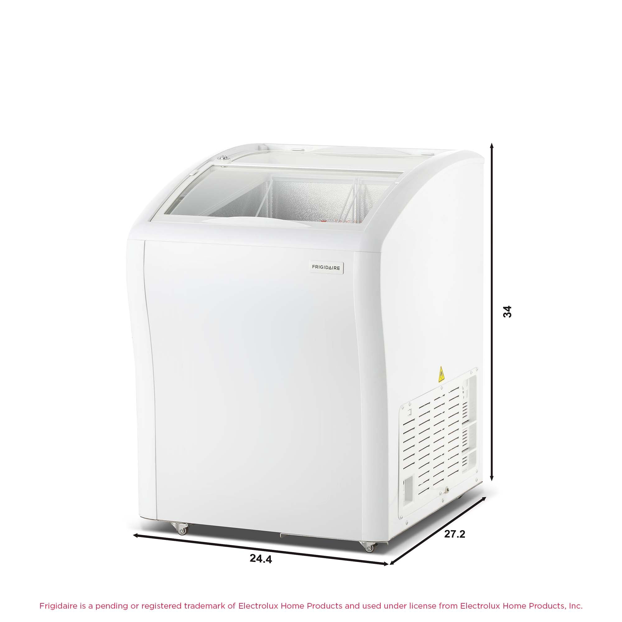 Frigidaire 4 Cu. ft. Curved Glass Top Display Freezer, Convertible 110L Fridge Freezer with Lockable Glass Door and Castor Wheels, White