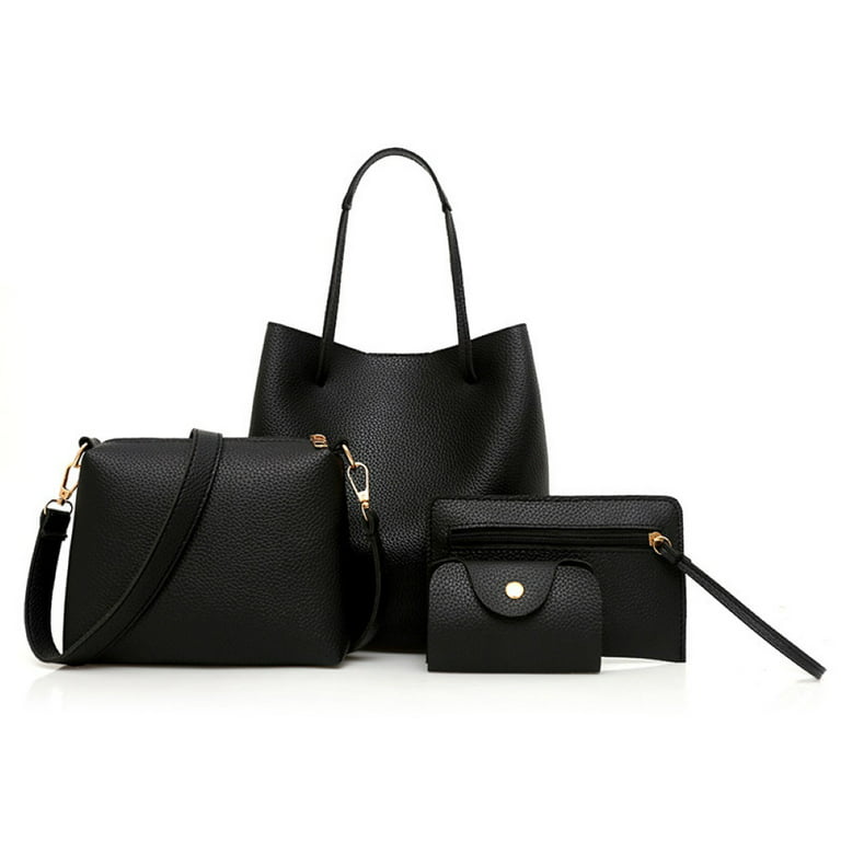 4Pcs Women Fashion Bag Solid Color Soft Faux Leather Shoulder Bag