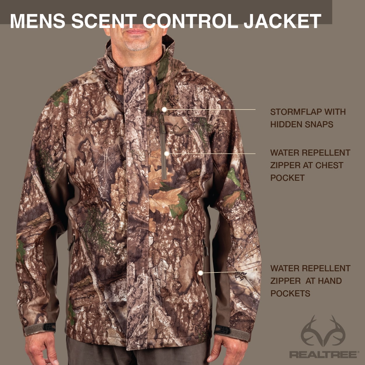 Realtree Men's Scent Control Jacket, Waterproof, Size Large