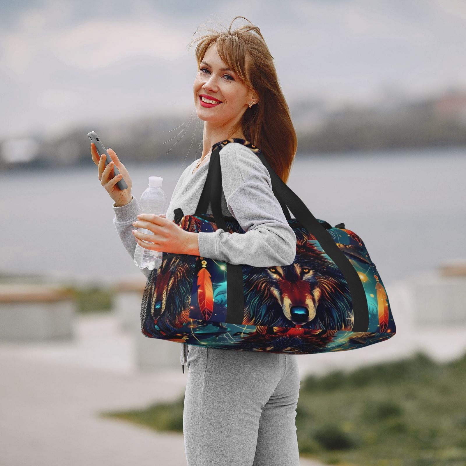 Fuzoiu Mystic Wolf Dreamcatcher Print Travel Duffle Bag,Carry On Tote Bags,Duffel Bag,Sport Gym Bag, Hospital Bag for Labor and Delivery, Overnight Bag,Luggage Bag