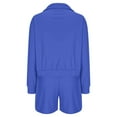thumbnail image 4 of 2 Piece Outfits for Women Long Sleeve Top and Shorts Set Solid Color Sweatsuits V-Neck Tracksuit Oversized Winter Casual Suit (Blue 2XL), 4 of 5