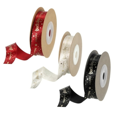 Uxcell 5/8 Inch x 10Yard Satin Ribbons with Gold Printed, 3 Roll Happy Birthday Ribbon, 3 Colors