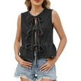 thumbnail image 2 of Loose Tank Tops for Women Women's Summer Denim Lace Up Ruffle Hem Vest Top Camisoles for Women Black L, 2 of 7