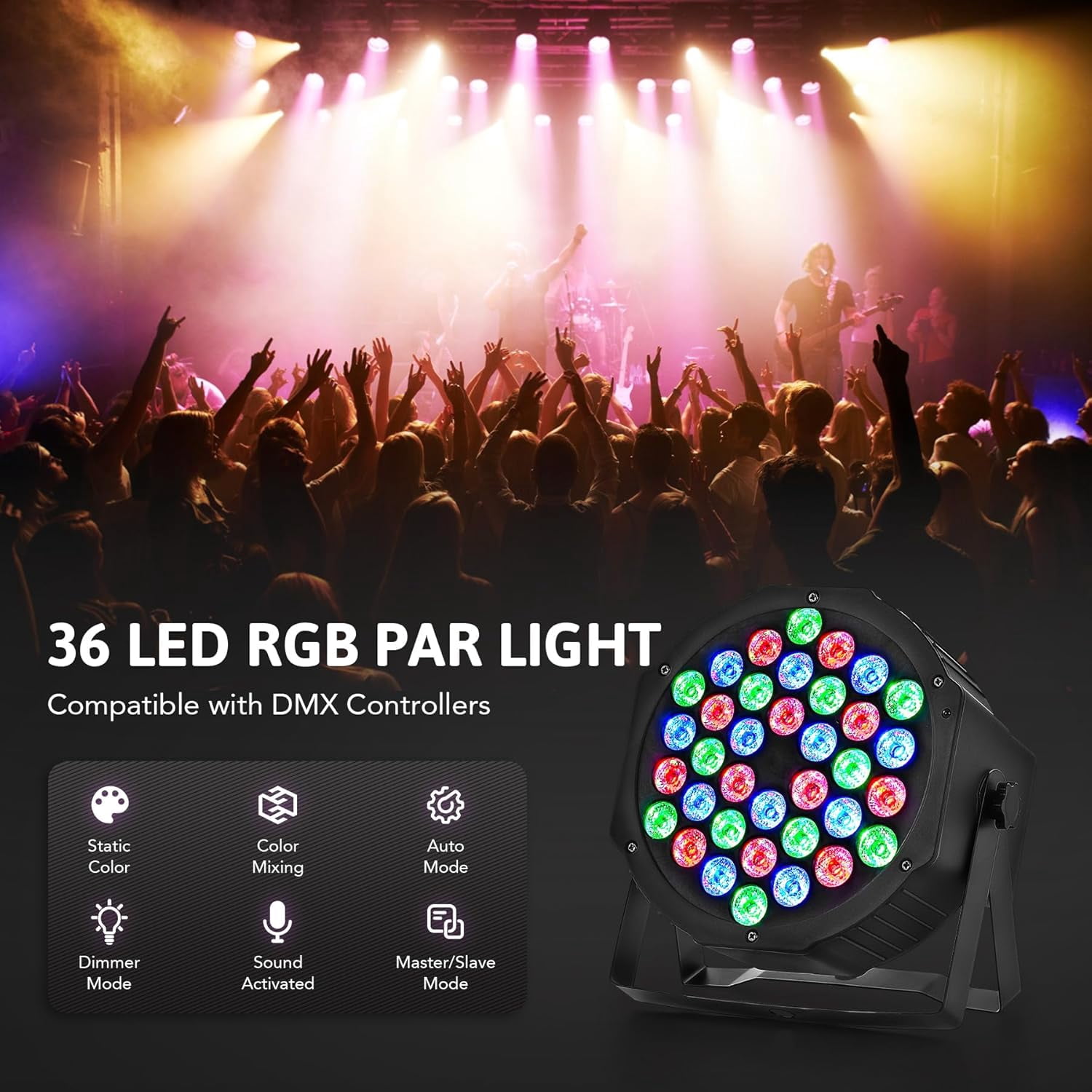 Stage Lights 36 RGB LED Par Lights with Remote Control DJ Uplighting for Event Wedding Christmas Halloween Party Club Music Stage Lighting, 4 Pack