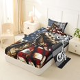 thumbnail image 2 of Manfei Motorcycle Silhouette Twin Sheets,Vintage American Flag Bedding,Blue Red White,3 Pieces,1 Fitted Sheet and 1 Pillowcase, 2 of 6