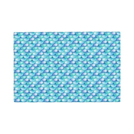 

Placemats Set of 4 blue green shiny Fish scale Heat Resistant Non - Slip Place mats Waterproof table mat for Kitchen Dining-4片装
