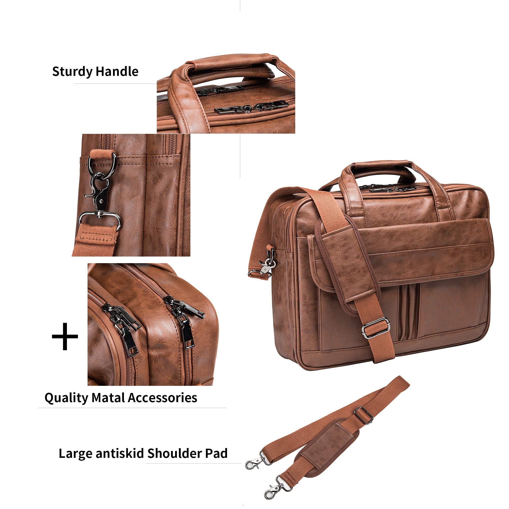 seyfocnia Men's Business Travel Briefcase Leather Handmade Messenger Bags Laptop Bag