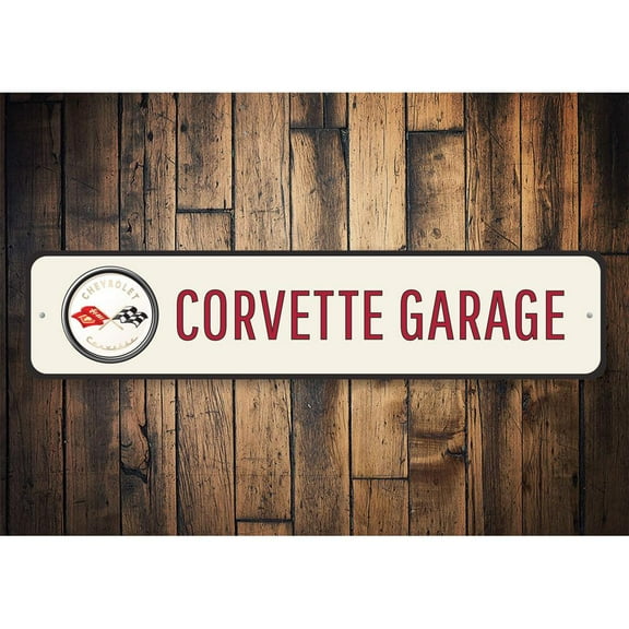 Corvette Garage Novelty Sign, Metal Wall Decor - 4x18 inches