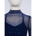 thumbnail image 4 of TSSOE Kids Girls Sparkly Rhinestone Dance Leotard Sheer Mesh Patchwork Bodysuit for Gymnastics Tumbling Navy Blue 16, 4 of 7