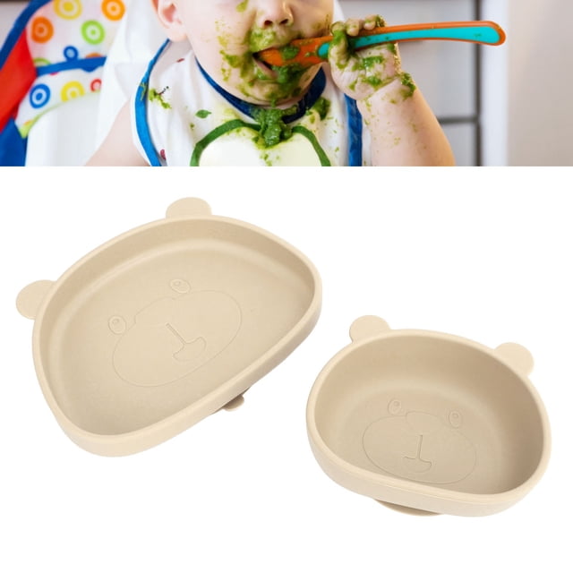 Silicone Suction Bowl, Panda Shape Soft Toddler Suction Plates Fall User Friendly Powerful Suction Elastic For Kitchen For Dishwasher Beige Bowl And Plate