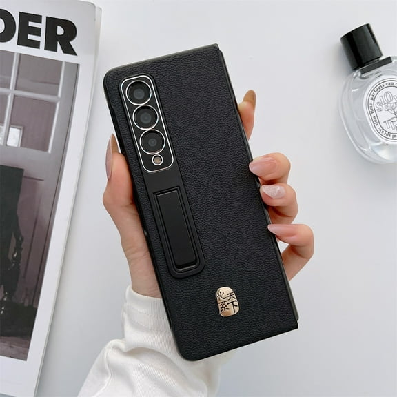 Allytech Cover For Samsung Galaxy Z Fold 4 7.6 inch 2022 Release, Durable PU Leather Backplane Hard Hidden Kickstand Full Body Protectie Case for Galaxy Z Fold 4, Black