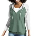 thumbnail image 5 of Htigea Zip Up Hoodies for Women Color Block Long Sleeve Hooded Sweatshirts Fall Fashion Sweatshirt with Pockets Green M, 5 of 7