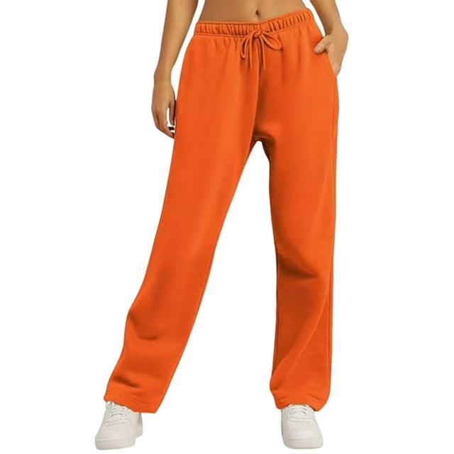 Womens Wide Leg Sweatpants High Waisted Baggy Lounge Pants Drawstring Flared Joggers with Pockets Orange L