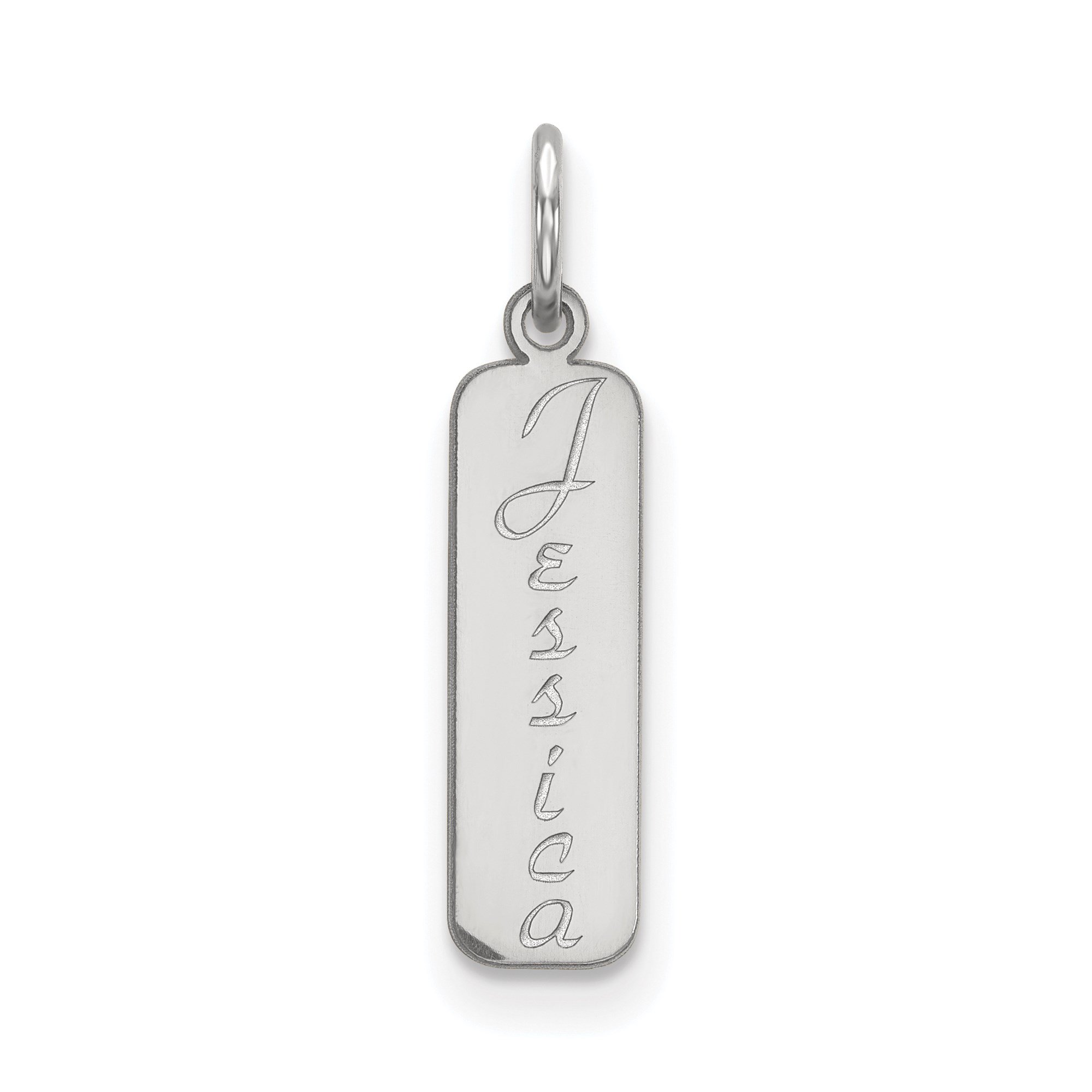 14k White Gold Custom Name Pendant Necklace for Women with Jessica Script, Vertical Bar Design, Minimalist Personalized Jewelry for Identity and Everyday Wear