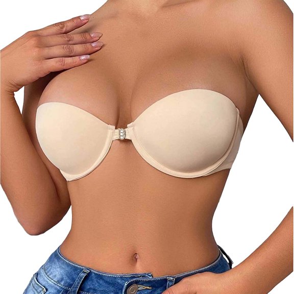 Zijinkuiwen Womens Strapless Push Up Bra Front Clasp Closure Underwire Support Innerwear for Party Evening formal Wear,34