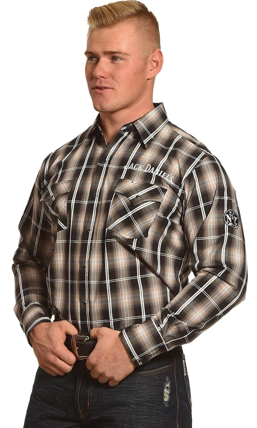 Jack Daniels Mens Plaid Embroidery Shirt Western Cowboy Long Sleeve Cotton  (2XL) 