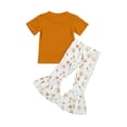 thumbnail image 3 of Qiylii Girl’s Outfit Letter Short Sleeve O neck T-shirt+Flower Trumpet Pants, 3 of 7