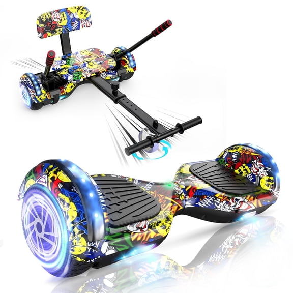 Hoverboard Go Kart Set, 6.5" Self Balancing Electric Scooter for Kids with LED Light-Up Wheels and Bluetooth