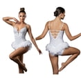 thumbnail image 2 of Aislor Women Rhinestones Feather Dacne Leotard Sleeveless Ballet Unitard Cocktail Party Dress Stage Wear White L, 2 of 7