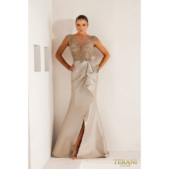 Women's Terani Couture 232E1300 Strapless Trumpet evening elegant Gown Taupe 4