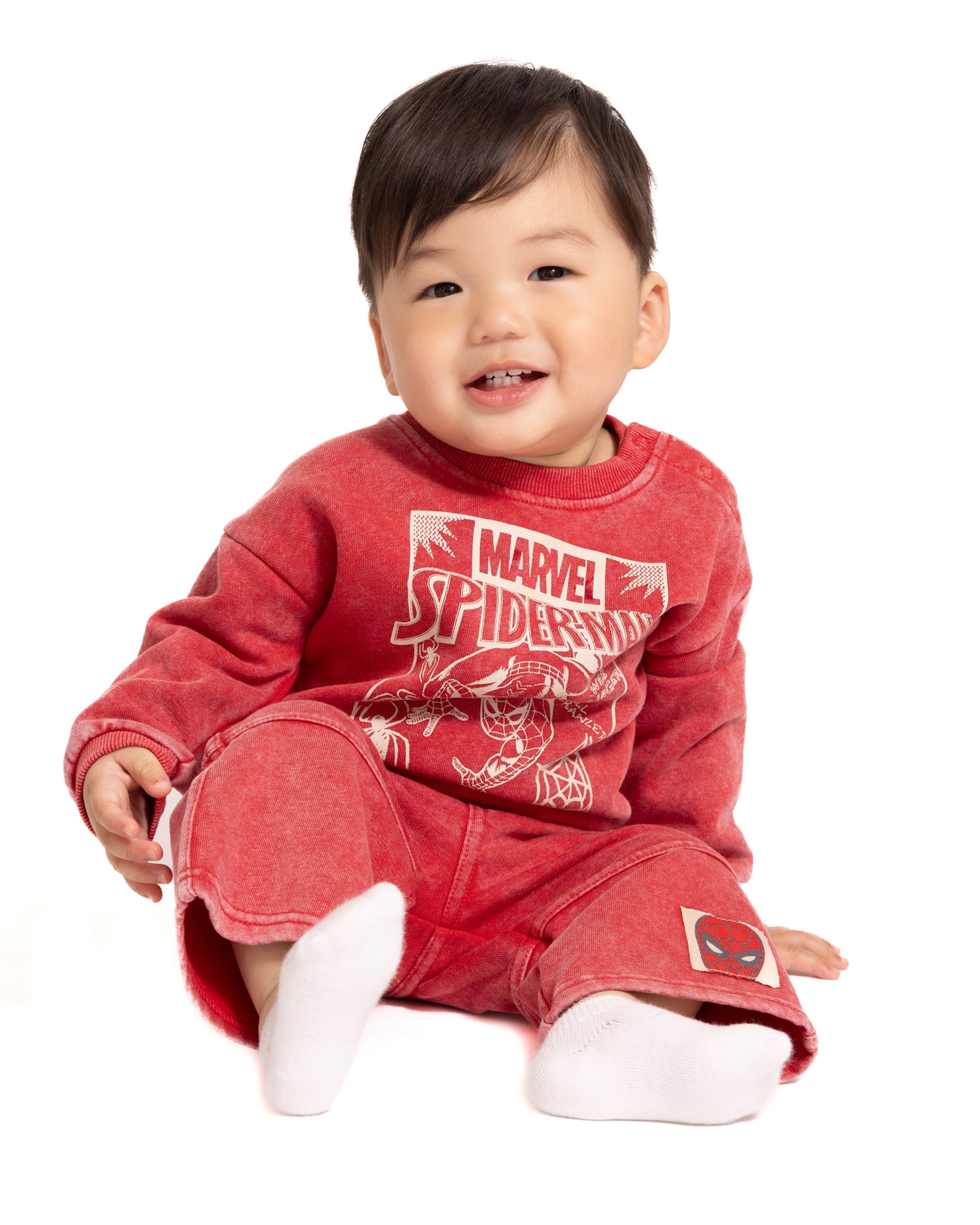 Spider-Man Baby Boy Washed Fleece Crewneck Sweatshirt and Sweatpants Set, Sizes 0/3M-24M