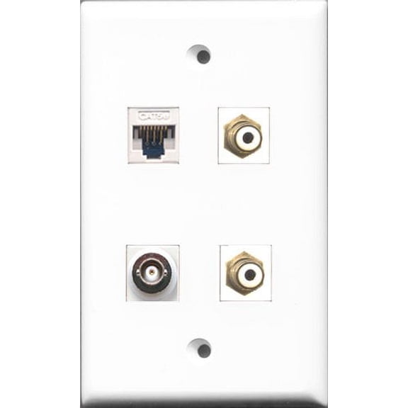 RiteAV - 2 Port RCA White and 1 Port BNC and 1 Port Cat5e Ethernet White Wall Plate