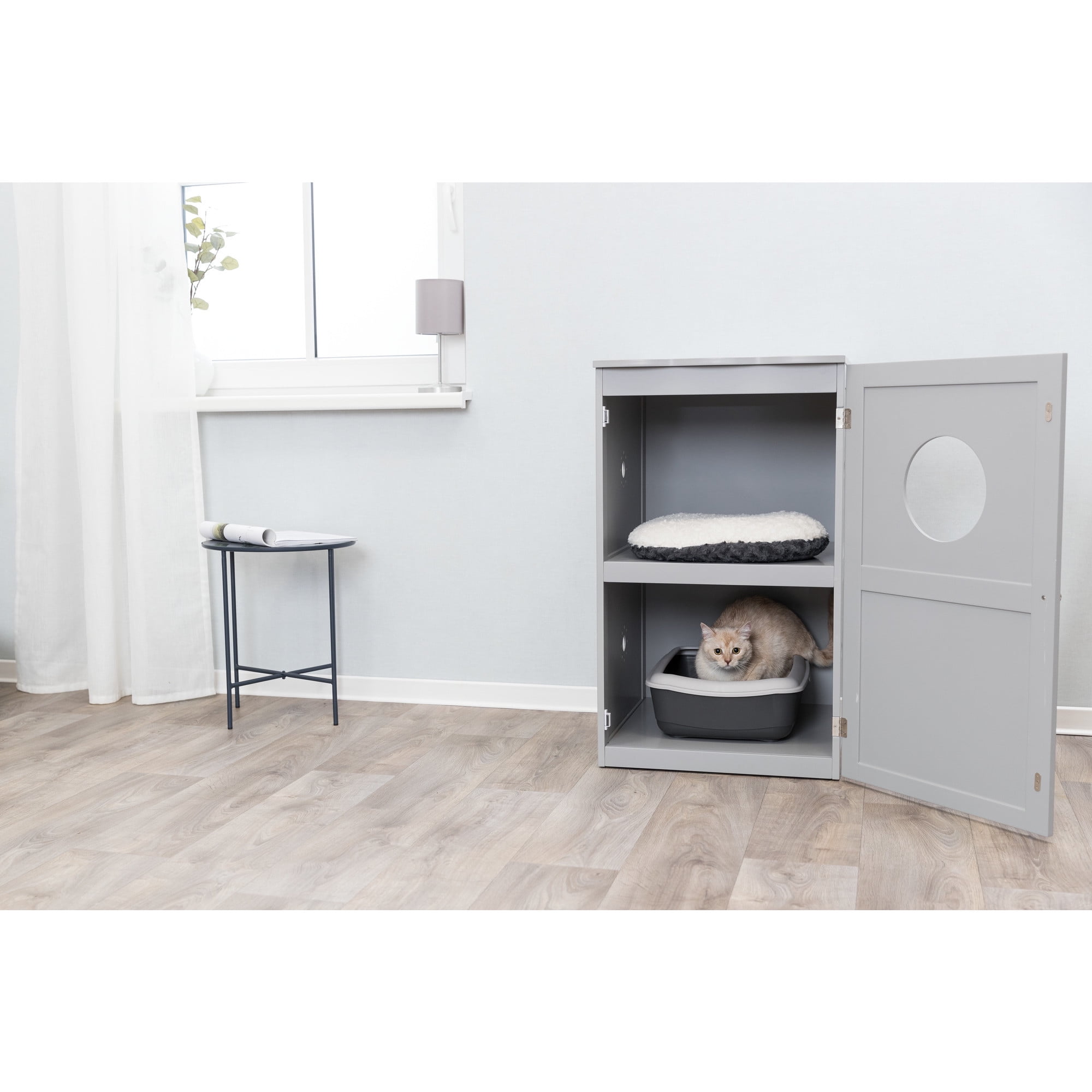 TRIXIE 2-Story Cat Litter Box Enclosure Hidden Litter Indoor Cat Furniture Accent Table, Gray